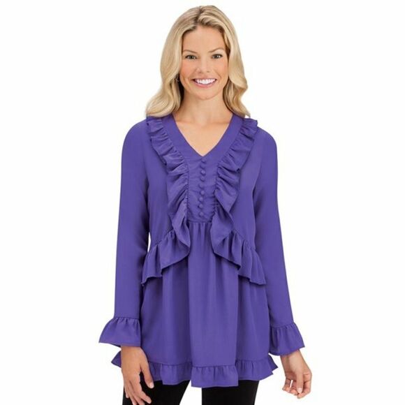 Collection elegant Ruffled Long Sleeve Blouse - Picture 1 of 7